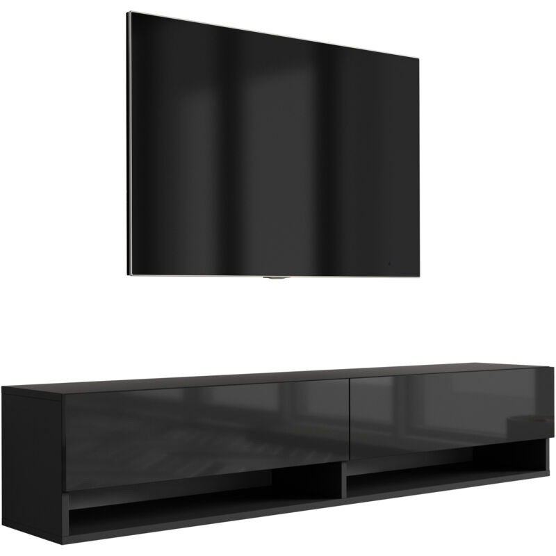 Meuble TV 170 cm Noir Mat / Noir Brillant, 170 × 32 × 34 cm