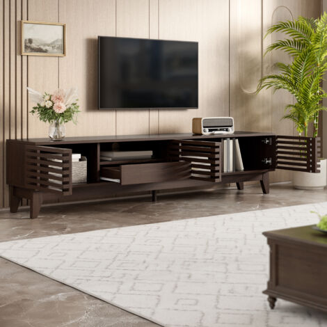 Meuble TV  170 x 35 x 40 cm avecà un tiroir et 3 portes, rangement optimisé,finition bois vintage,noir