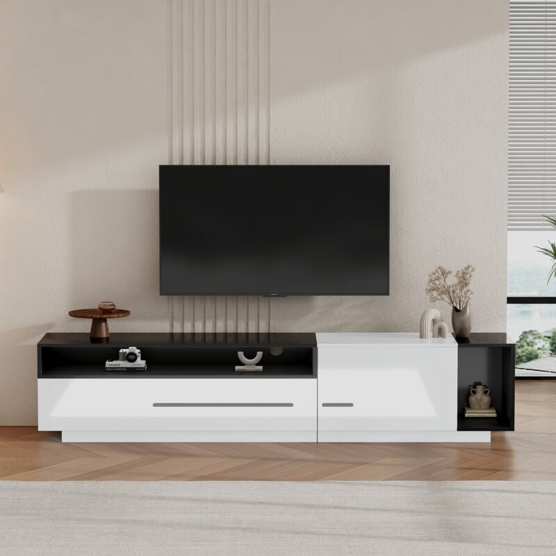 Modernluxe - Meuble tv 170cm - 1 grand tiroir et 3 compartiments - Blanc & Noir