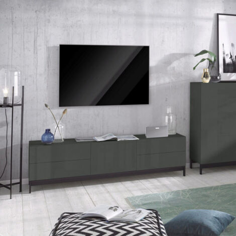 Meuble TV 170cm Anthracite Brillant Porte 4 Tiroirs Metis Living Up Report