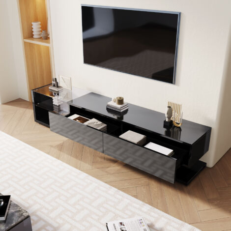 Meuble TV 170x36x38cm élégant Éclairage LED réglable rangements Panneau de particules Noir
