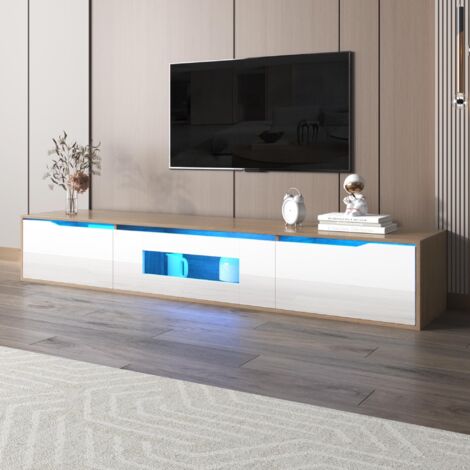 DANS LES NUAGES Meuble TV 180 cm, avec éclairage LED à changement de couleur, portes pliantes, laqué Meuble TV suspendu, style moderne - Blanc