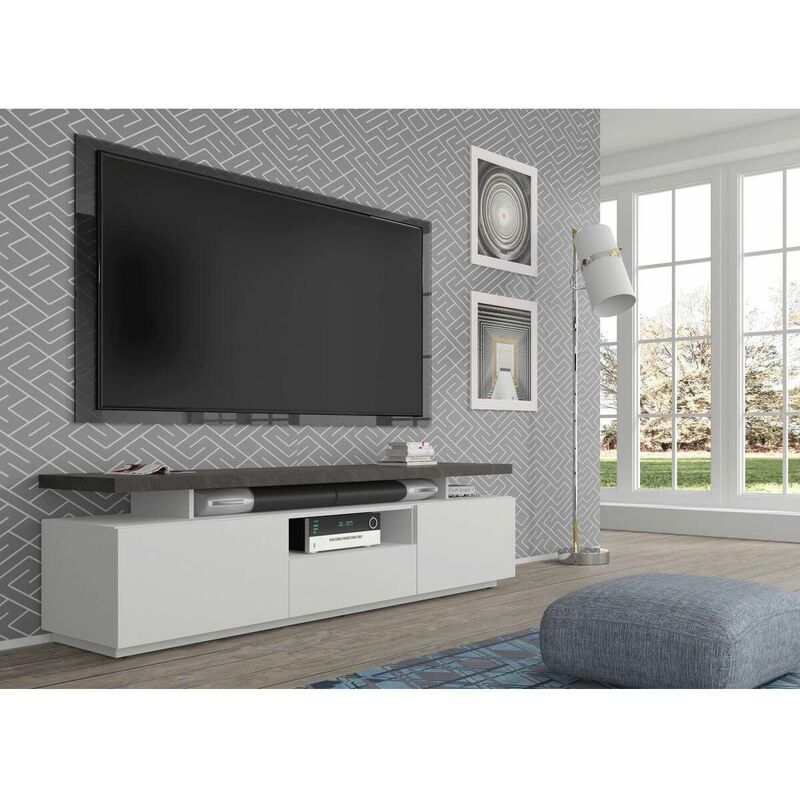 Meuble TV 180 cm MARCEAU Blanc gris - Blanc gris