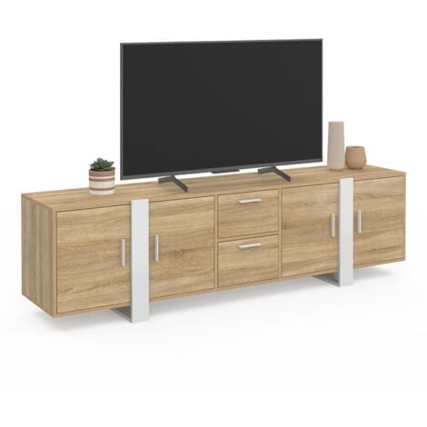 IDMARKET Meuble TV 180 cm PHOENIX 4 portes + 2 tiroirs bois et noir