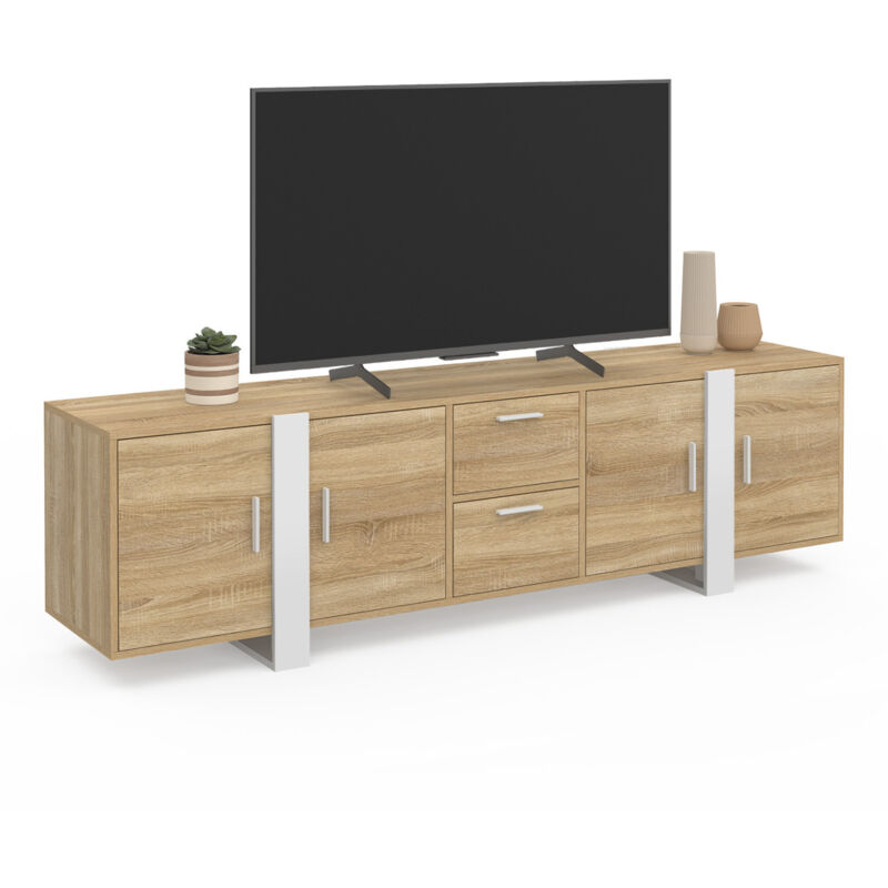 Idmarket - Meuble tv 180 cm phoenix 4 portes + 2 tiroirs bois et blanc