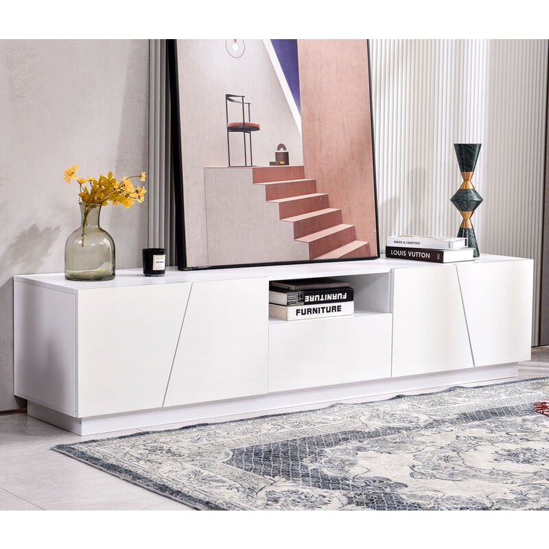 Meuble tv 170cm en bois - style scandinave - Blanc