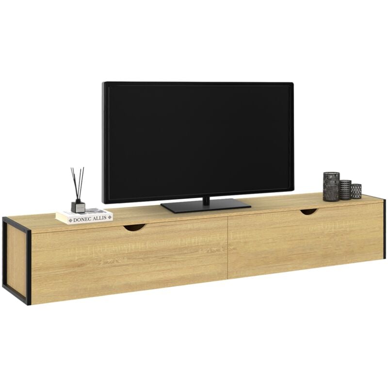 Meuble TV 180 cm suspendu DETROIT 2 portes design industriel