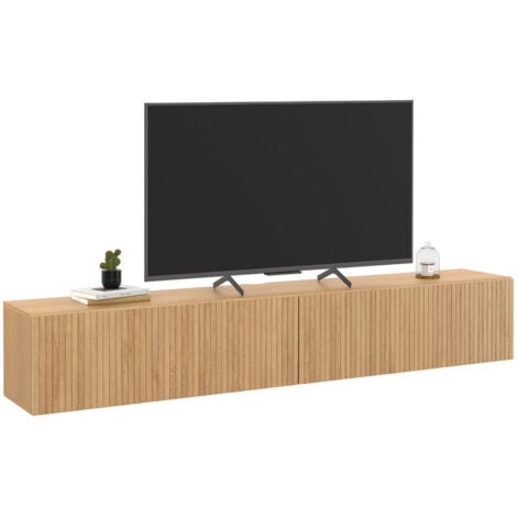 IDMARKET Meuble TV 180 cm suspendu JULIETTE lattes tasseau bois coloris chêne