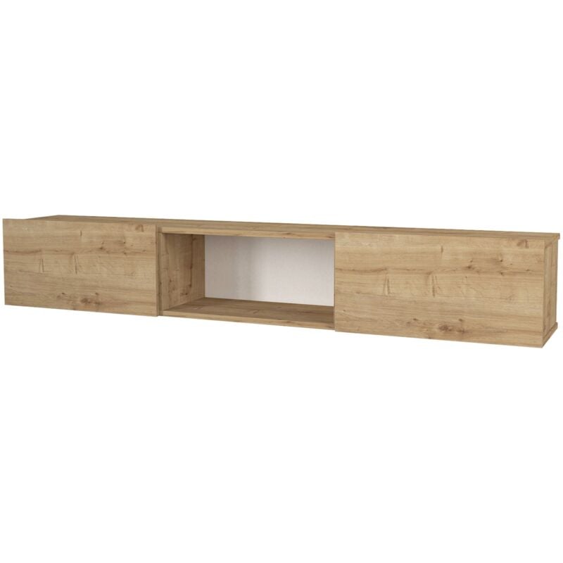 Helloshop26 - Meuble tv suspendu rangement 180 x 31 x 29,5 cm effet chêne