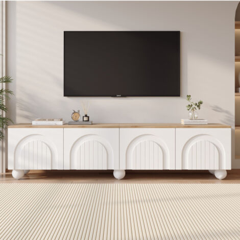 Meuble TV 1804045 cm avec 4 armoires, support TV et meuble TV avec 6 pieds métalliques sphériques, meuble bas et table TV, meuble TV et commode TV Convient pour les téléviseurs jusqu'à 80 pouces, coul