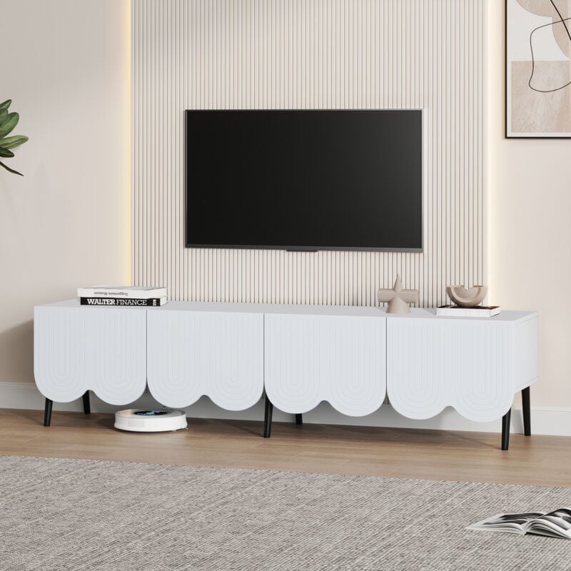 Meuble tv 180cm - 4 portes 2 compartiments - panneaux de particules - Blanc