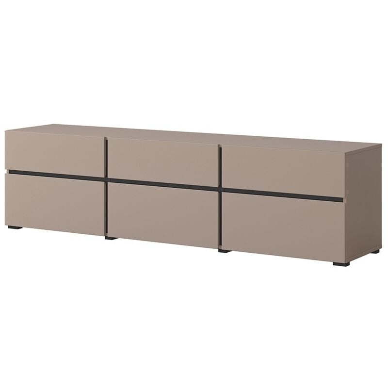 Meuble tv 180cm coloris beige et noir collection havana. Meuble design avec 3 portes et 3 tiroirs.