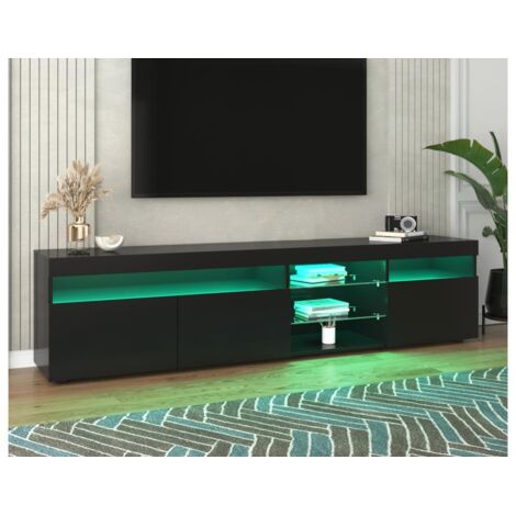 Meuble TV 180cm pour salon et chambre avec LED - style moderne - Noir