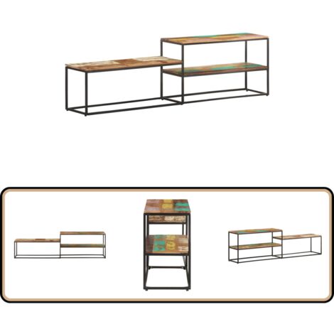 Meuble TV 180x30x50 cm Bois de récupération massif - Meubles Tv Industriels - Meuble Tv Bois Recyclé - Rangement Media - Support Tv Design - Meuble Tv Rustique