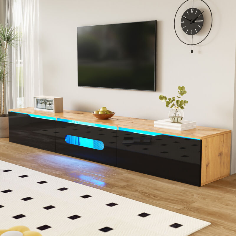 Pergar - Meuble tv 180x35x30 cm,avec éclairage led 16 couleurs,scandinave,finition brillante,couleur bois