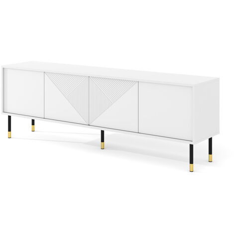 Meuble TV 180x40x61 cm meuble Hi-fi luxueux sur pied blanc mat WODUN