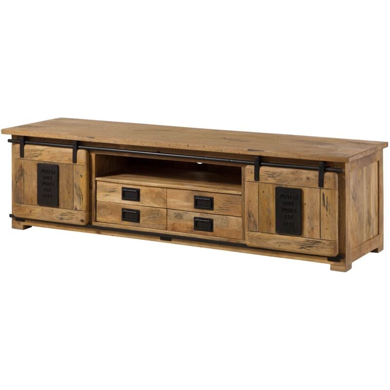 Meuble TV 200x55 Manguier laqué Bois naturel RAILWAY 314