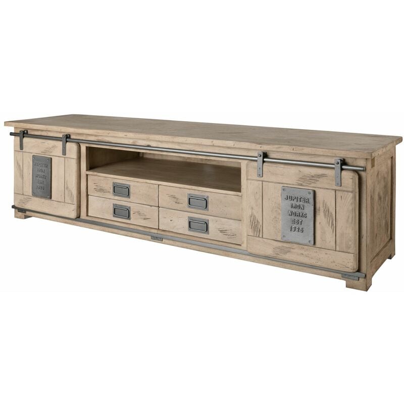 Meuble tv 200x55 Manguier laqué blanchi railway 348