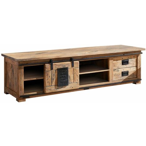 Meuble TV 180x55 Manguier laqué Bois naturel RAILWAY 145 - natur