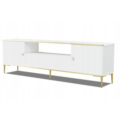 Meuble TV 180x55x35 cm blanc mat PETOR 2D1S meuble Hi-fi luxueux sur pieds