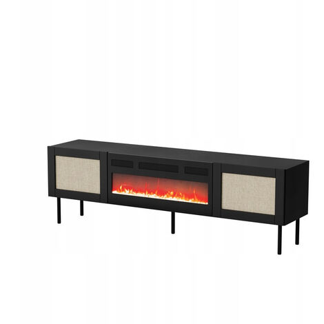 Meuble TV 180x55x40 cm NOIR YOTA avec cheminée intégrée meuble Hi-fi sur pied