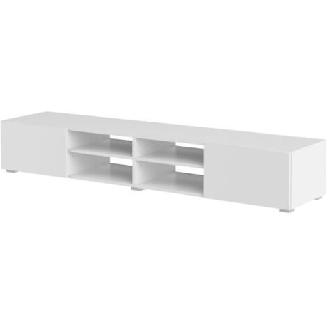 Meuble TV 185 cm avec 2 portes et 4 niches blanc