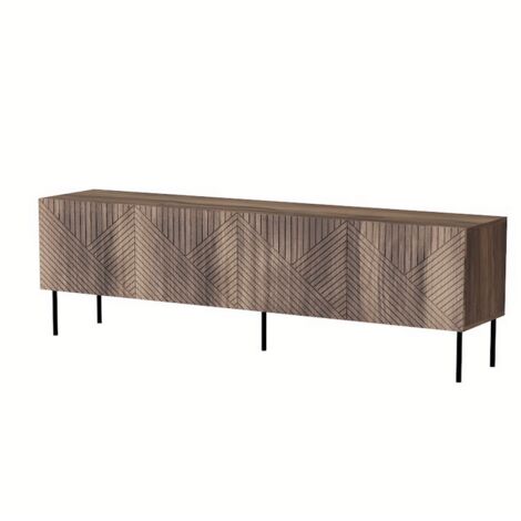 Meuble TV 190x58x40 cm couelur Noix NOCO meuble Hi-fi luxueux sur pieds noir avec 4 portes
