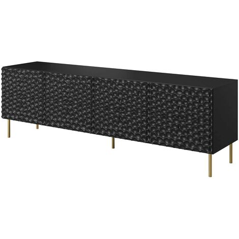 Meuble TV 190x60x41 cm meuble Hi-fi luxueux sideboeard sur pied Noir mat HOTI