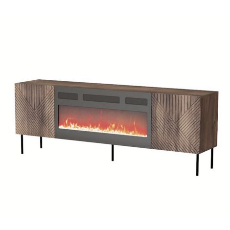 Meuble TV 190x69x40 cm couleur Noix NOCO avec cheminée intégrée noir meuble Hi-fi