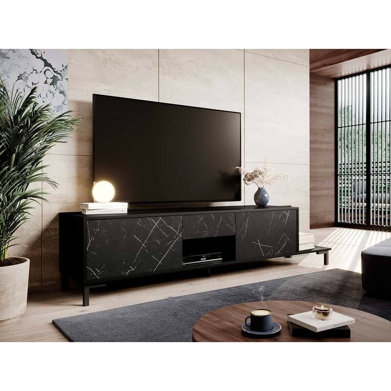 Bb-loisir - Meuble tv 195x48x40 cm effet Marbre Noir mamor meuble Hi-fi luxueux sideboeard sur pied