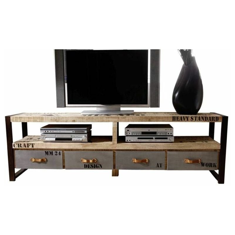 Massivmoebel24 - Meuble tv 196x40 Manguier brut imprimé Bois naturel factory 130