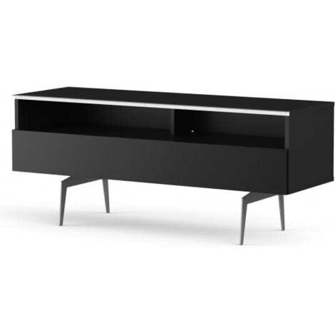Meuble TV 2 niches 1 porte mélaminé noir et pieds métal gris Perth 120 cm