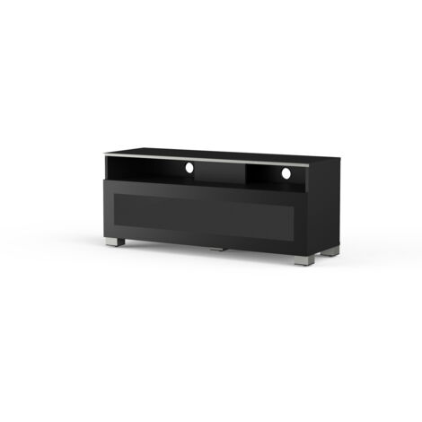 Meuble TV 2 niches verre et bois noir Yvanna 120cm