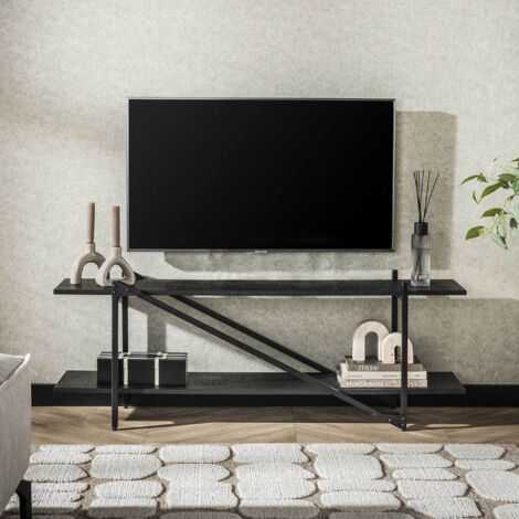 Meuble TV 2 niveaux 140x35x51 cm en métal noir - ACORDI