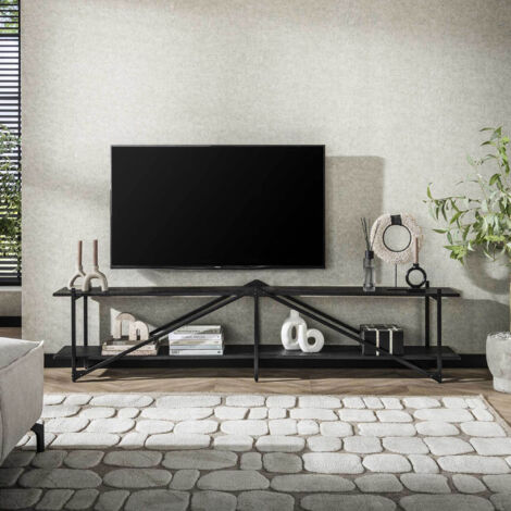 Meuble TV 2 niveaux 220x35x51 cm en métal noir - ACORDI