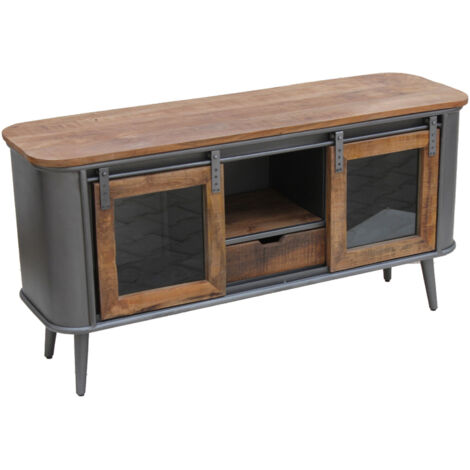 Meuble TV 2 portes 1 tiroir 130 cm en palissandre et acier - SUWA