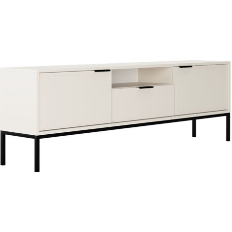 Meuble TV 2 portes 1 tiroir 175x33x56,4 cm blanc et métal noir - AUZTY