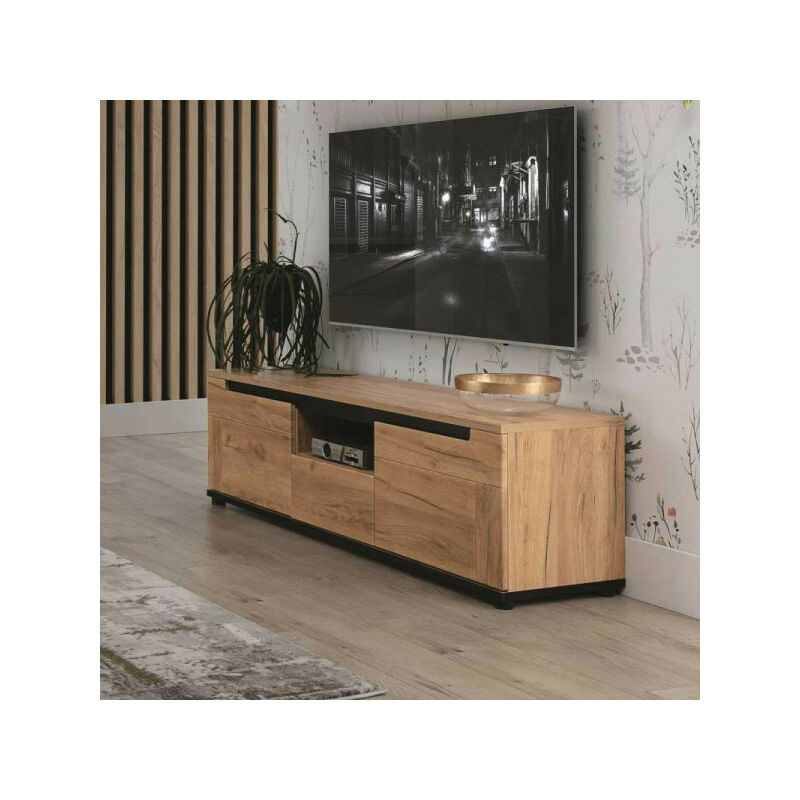Meuble tv 2 portes 1 tiroir Chêne miel - cospri - l 150 x l 39.5 x h 46.5 cm