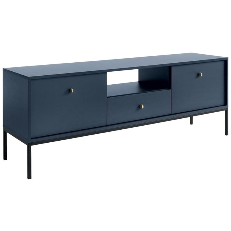Vente-unique - Meuble tv - 2 portes, 1 tiroir et 1 niche - Bleu - bogdan