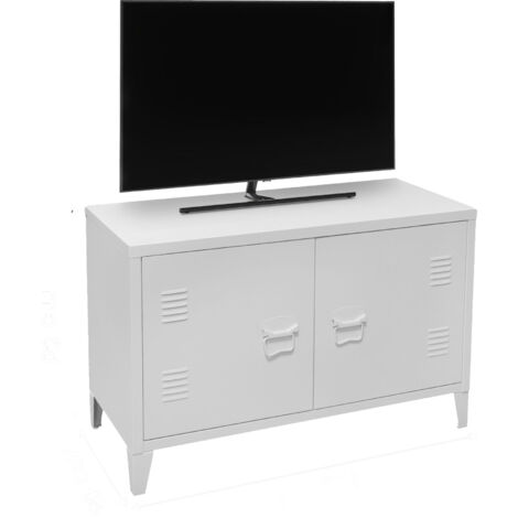 Meuble TV 2 portes 100x40x53 cm en métal blanc - TEOLISUS