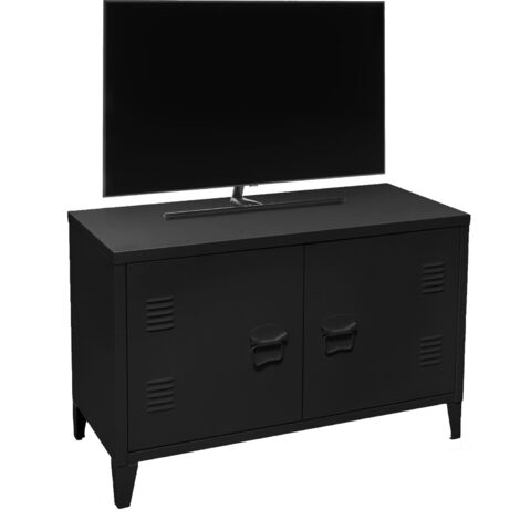 Meuble TV 2 portes 100x40x53 cm en métal noir - TEOLISUS