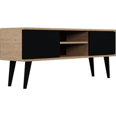 Meuble TV 2 portes 120x35x55,2 cm noir et chêne - CISKO