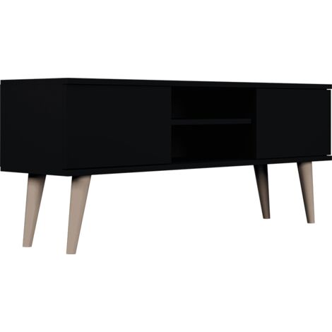 Meuble TV 2 portes 120x35x55,2 cm noir et naturel - CISKO
