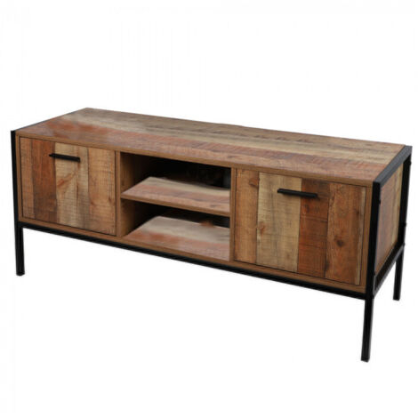 Meuble TV 2 portes 124x40x49 cm marron et noir - OKA