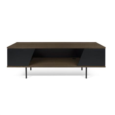 Meuble TV 2 portes 140x40x51 cm décor noyer vernis et noir - DIXIE