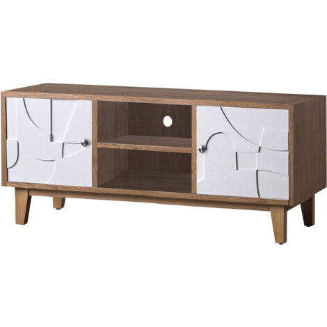 Meuble TV 2 portes 2 niches 140x40x55cm en bois de pin - MIROA