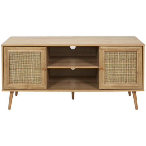 Meuble TV 2 Portes & 2 Niches "Bali" 115cm Naturel