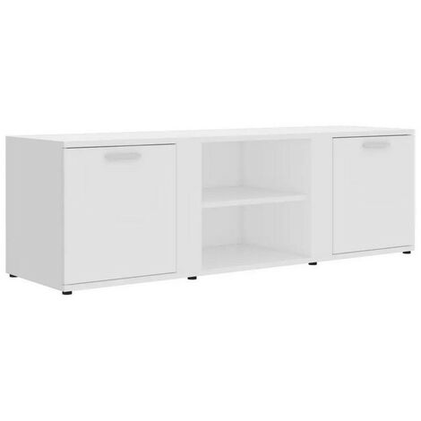 Meuble TV 2 portes 2 niches bois blanc Syllo 120cm