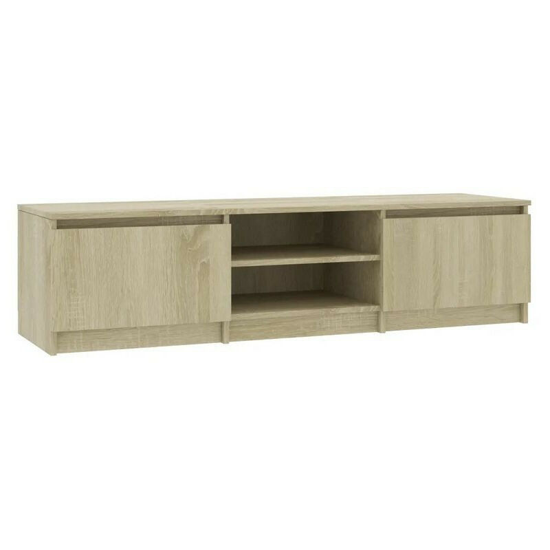 Meuble TV 2 portes 2 niches bois chêne clair Cyna 140cm Meuble TV 2 portes 2 niches bois chêne clair Cyna 140cm