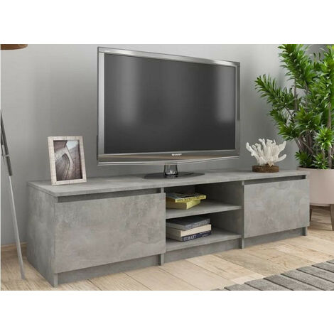 Meuble TV 2 portes 2 niches bois effet béton Cyna 140cm